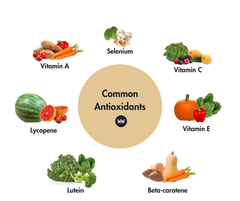 eat more fruits and vegetables to gain common antioxidants like Vitamin A, Selenium, Lycopene, and more
